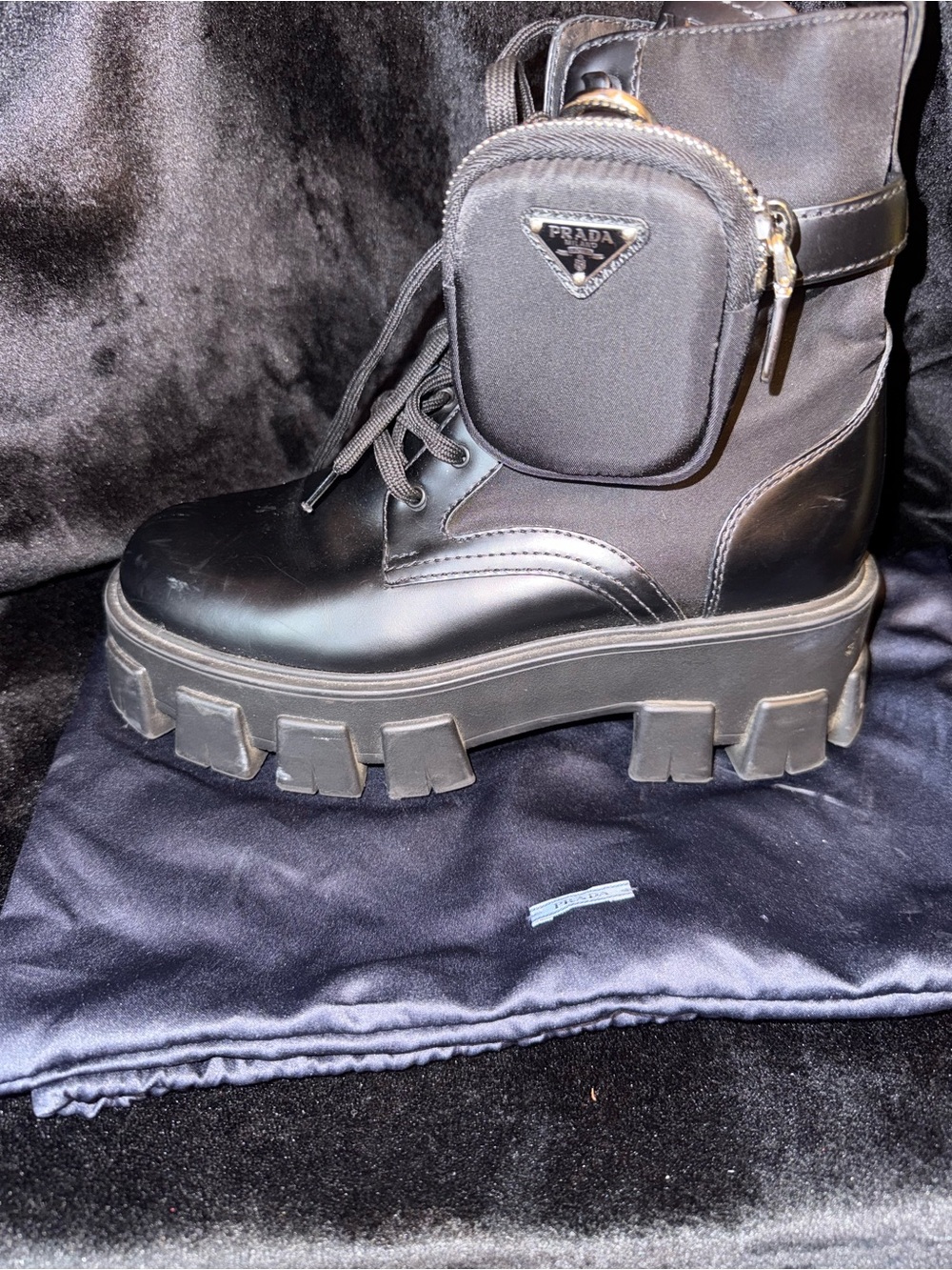 Prada monolith Black Combat Boots sz 37.5 - Picture 8 of 10